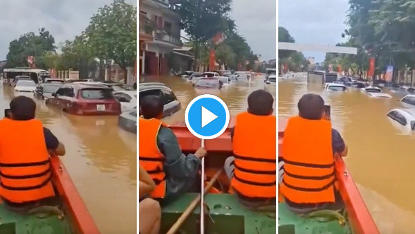 Case e campi sommersi dalle acque in Vietnam dopo la tempesta Matmo