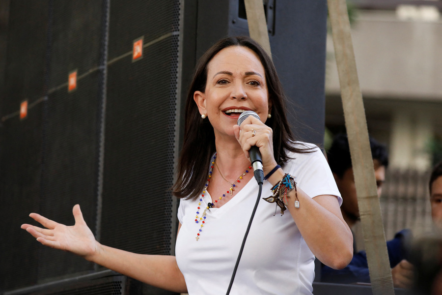 María Corina Machado in una manifestazione contro il regime venezuelano