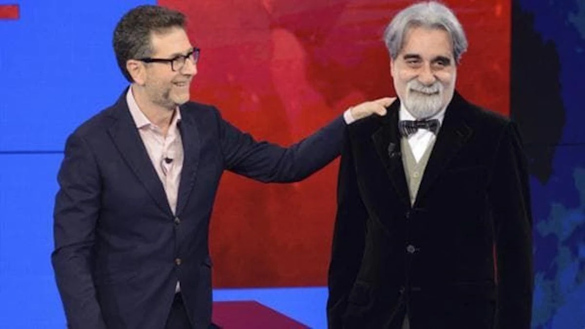 Fabio Fazio durante l'omaggio a Peppe Vessicchio a Che tempo che fa