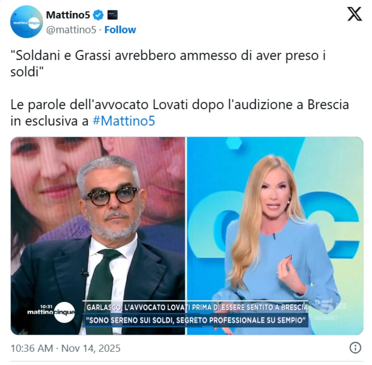 Federica Panicucci intervista l’avvocato Gallo in diretta tv