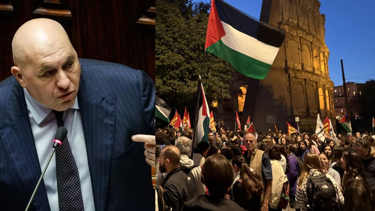 Studenti in rivolta: manifesto di Crosetto in fiamme durante il corteo pro-Palestina