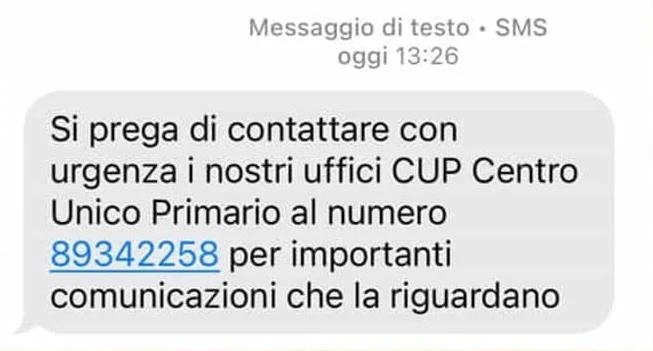 Sms truffa simile a comunicazioni ufficiali