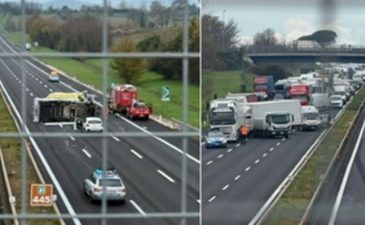 Camper ribaltato in autostrada A1