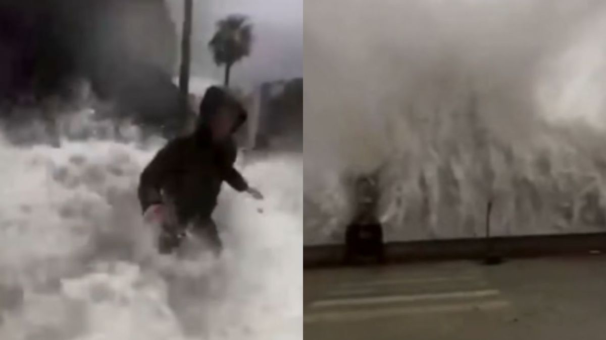 “Non fatelo assolutamente”, il sindaco travolto a un’onda gigante mentre denuncia il maltempo: “Pericolo!”