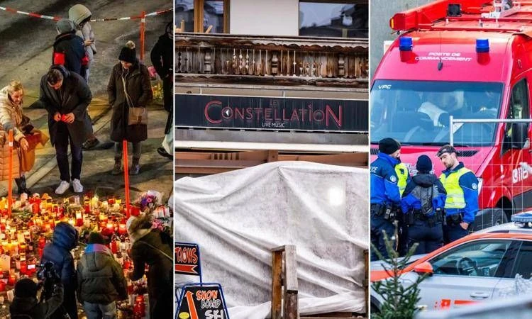 Autorità e soccorsi sul luogo dell'incendio di Crans Montana