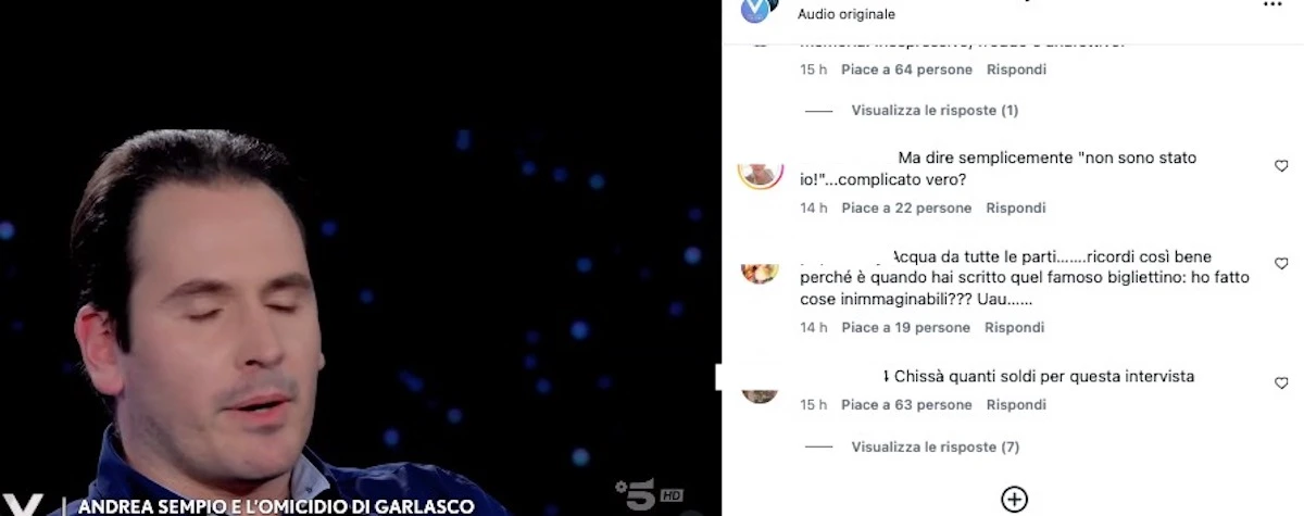 Andrea Sempio nello studio di Verissimo durante l'intervista con Silvia Toffanin