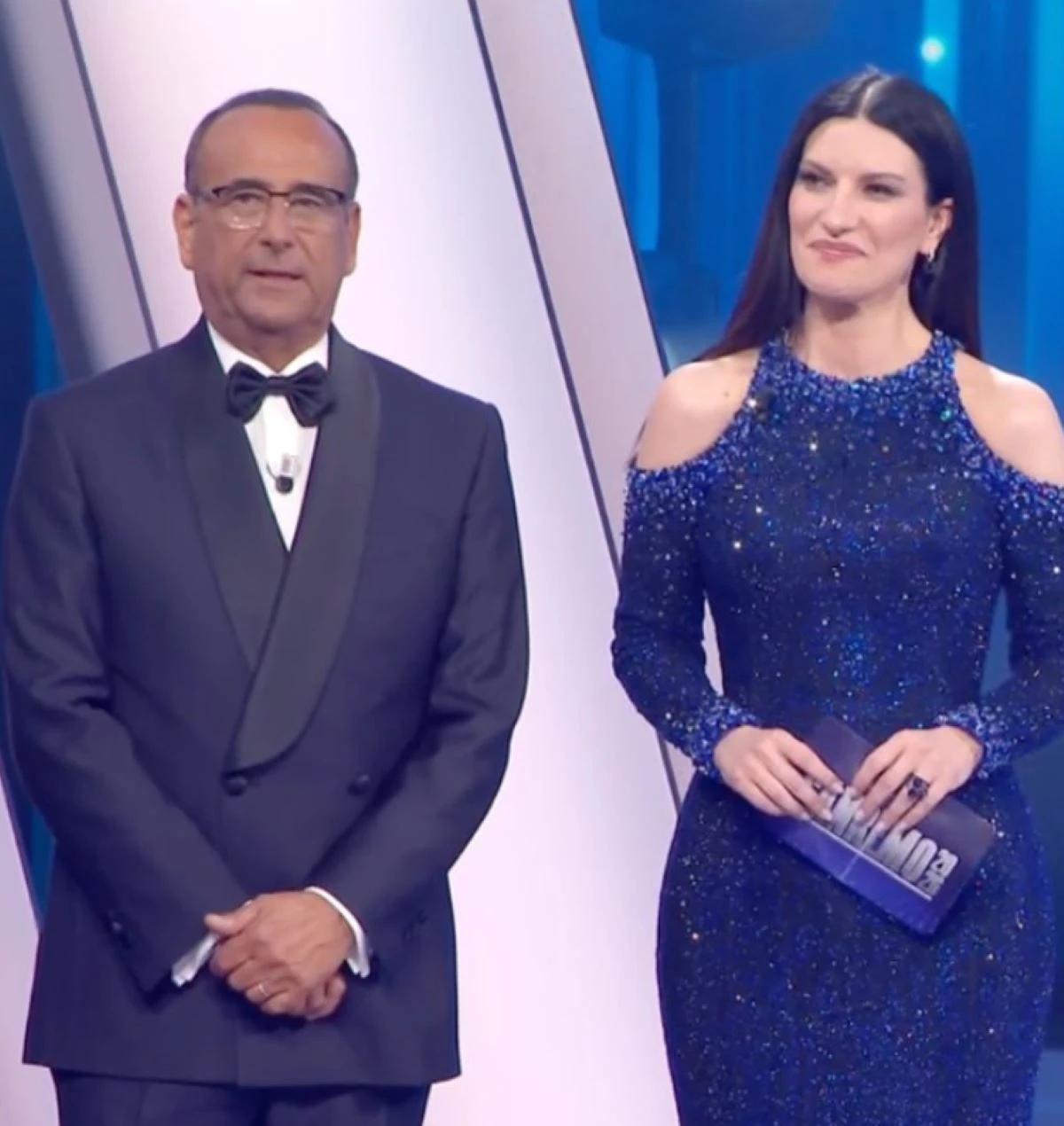 Carlo Conti e Laura Pausini a Sanremo 2026