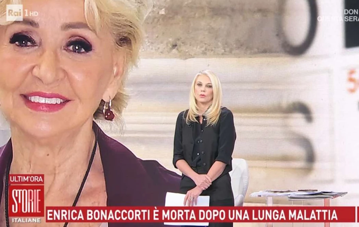 Eleonora Daniele in studio a Storie Italiane durante l'annuncio