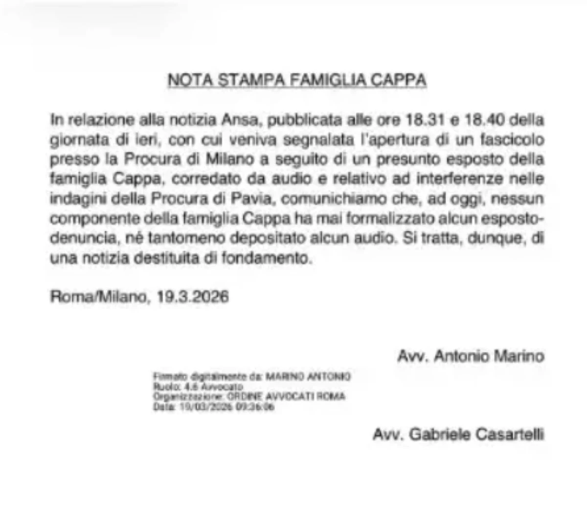 L’avvocato della famiglia Cappa, legali coinvolti nel caso Garlasco