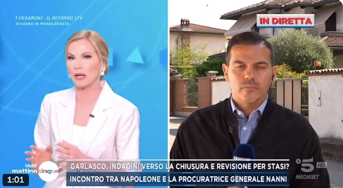 Immagini dal programma Mattino Cinque sul caso Garlasco