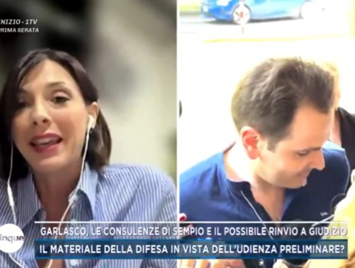 Federica Panicucci in studio a Mattino Cinque durante il focus sul caso Garlasco