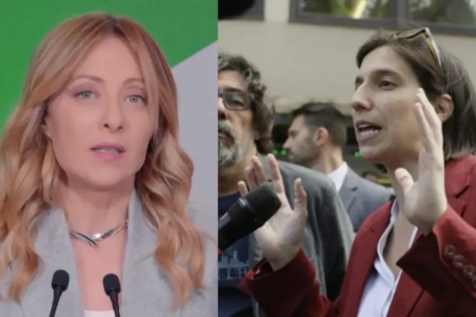 Giorgia Meloni ed Elly Schlein durante lo scontro politico sulle elezioni comunali di Venezia 2026