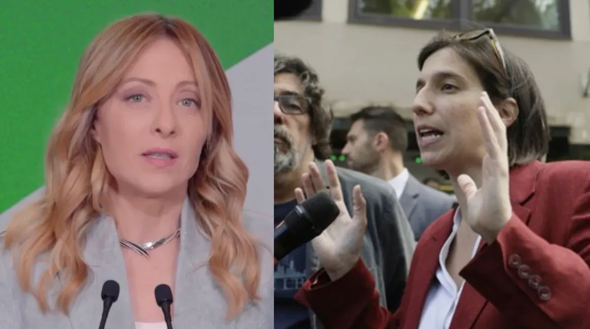Giorgia Meloni ed Elly Schlein durante lo scontro politico sulle elezioni comunali di Venezia 2026