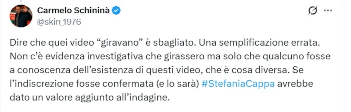 Il giornalista Carmelo Schininà che ha riportato l’indiscrezione su Stefania Cappa