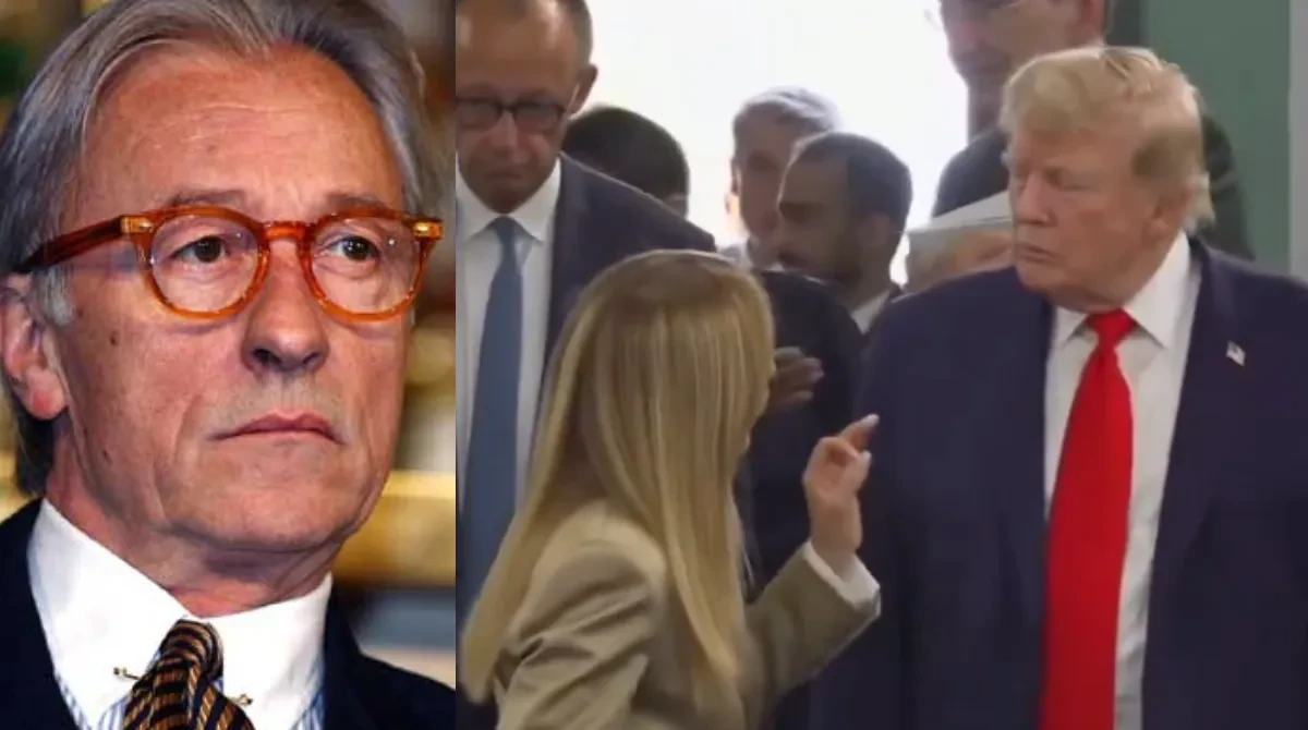 Poltrona vuota su uno studio televisivo italiano, a illustrare l'intervento di Vittorio Feltri sul caso Trump-Meloni