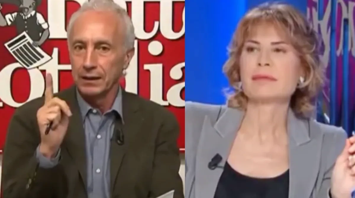 Marco Travaglio durante il confronto a Otto e Mezzo sul caso della grazia a Nicole Minetti